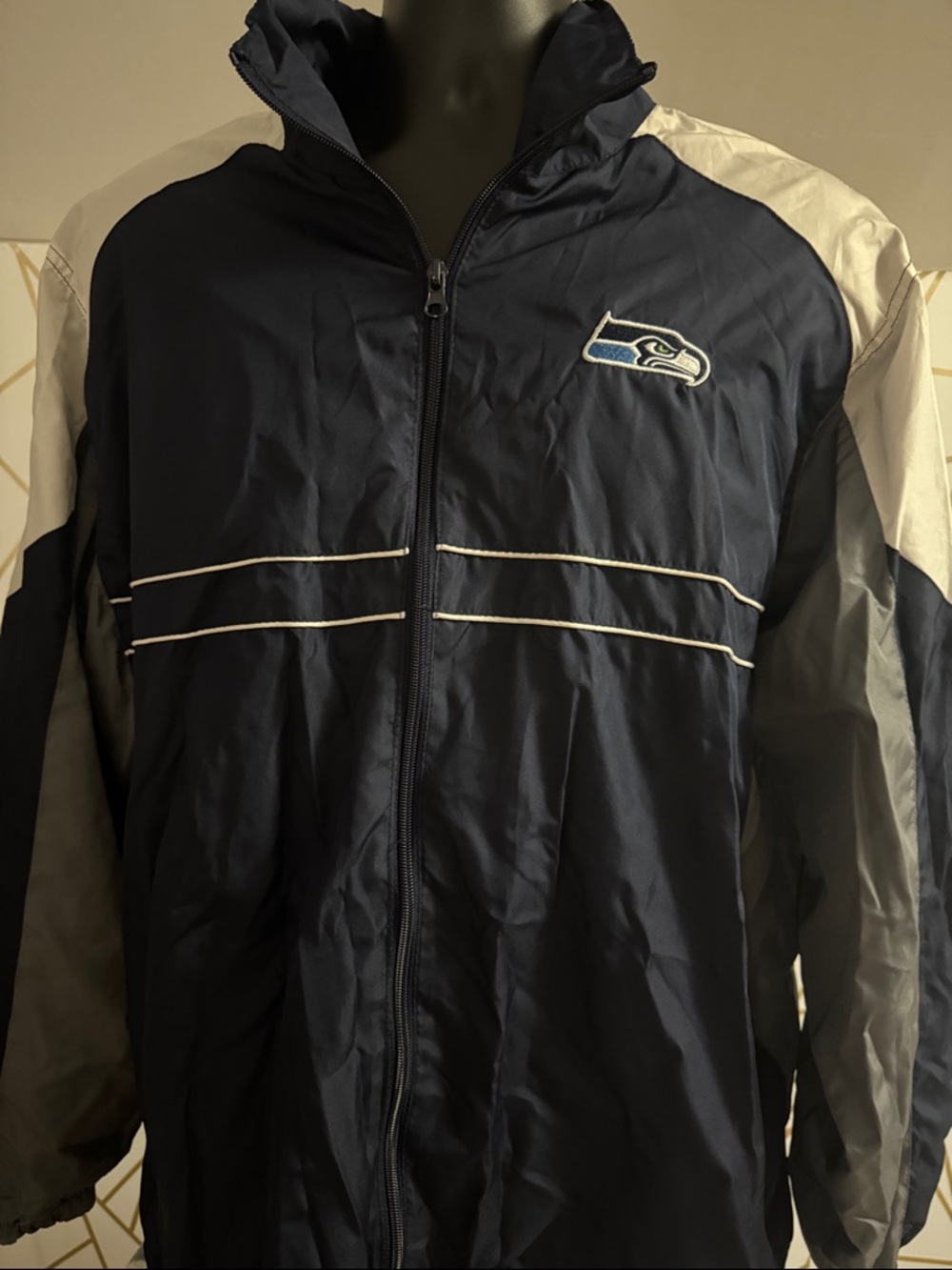 Dunbrooke Navy and Gray Windbreaker Jacket with White Piping